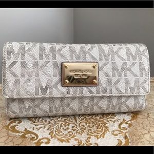 MK White Trifold Wallet with Checkbook cover